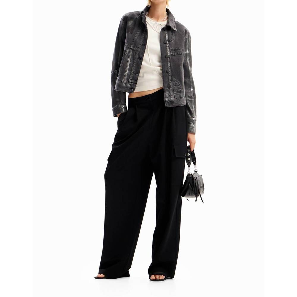 NEW DESIGUAL metallic denim trucker jacket in light grey - Picture 4 of 4